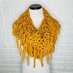 Gold Knit Geo Pattern Tassel Infinity Scarf One Size